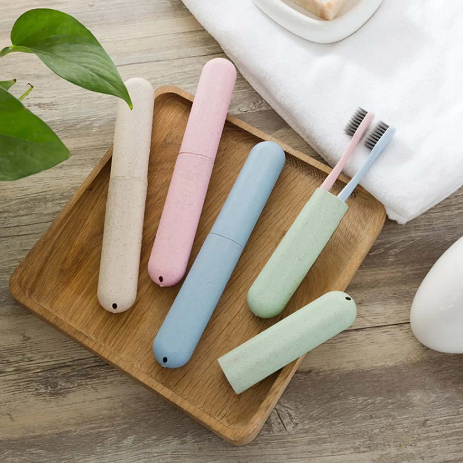 4 Pcs Waterproof Toothbrush Box Plastic Toothbrush Case Wheat Straw Toothbrush Tube Holder Portable Toothbrush Storage Case for Travel Hiking Camping Family School