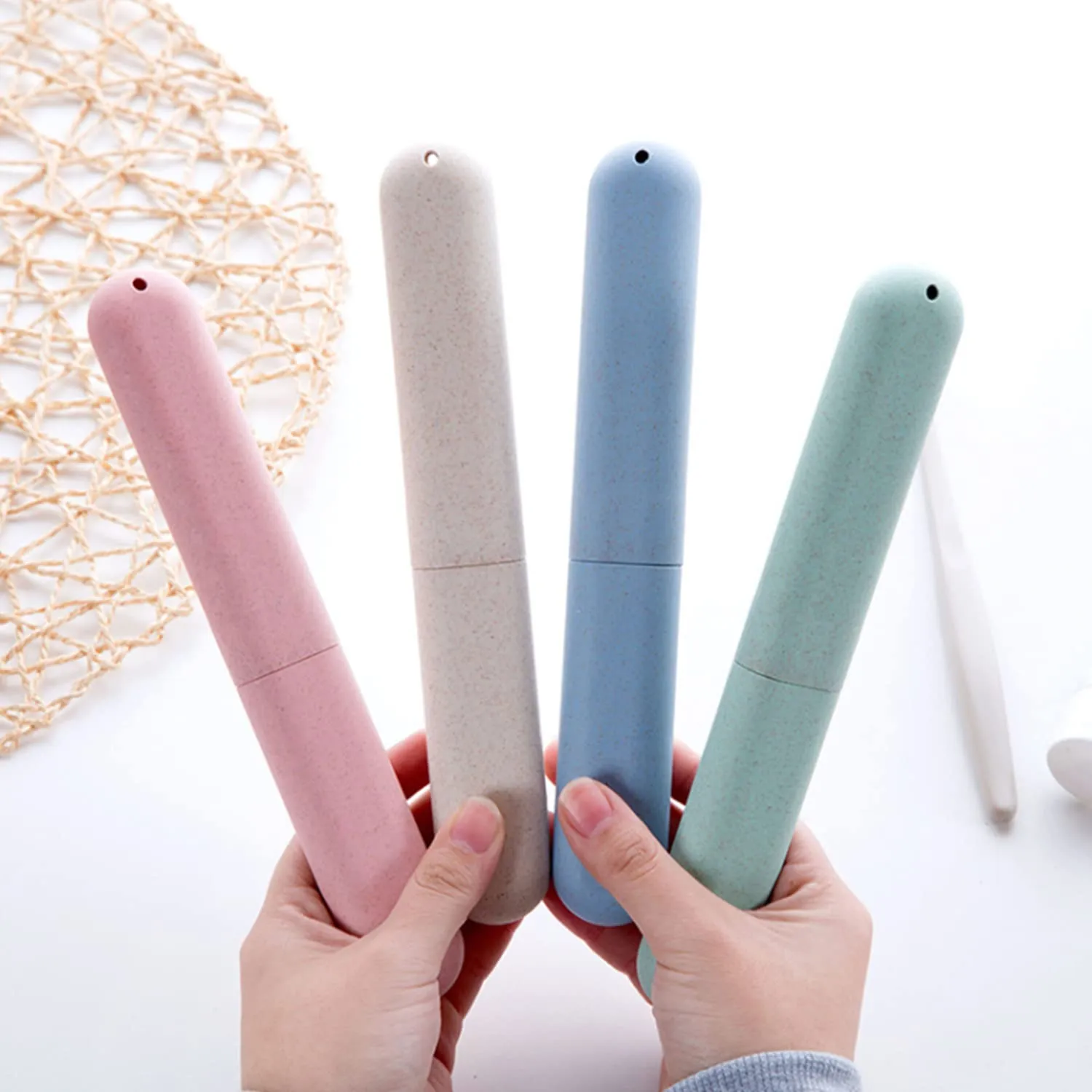 4 Pcs Waterproof Toothbrush Box Plastic Toothbrush Case Wheat Straw Toothbrush Tube Holder Portable Toothbrush Storage Case for Travel Hiking Camping Family School