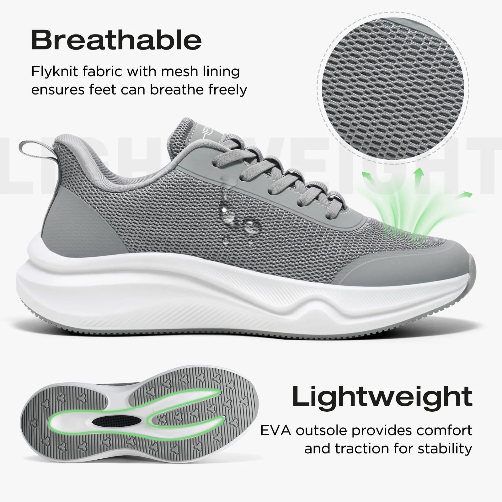 HEEZ Women's Walking Shoes Fashion Sneakers Slip On Shoes Platform Running Shoes Non Slip Tennis Shoes Comfortable Breathable Gym Shoes Size 7 Grey