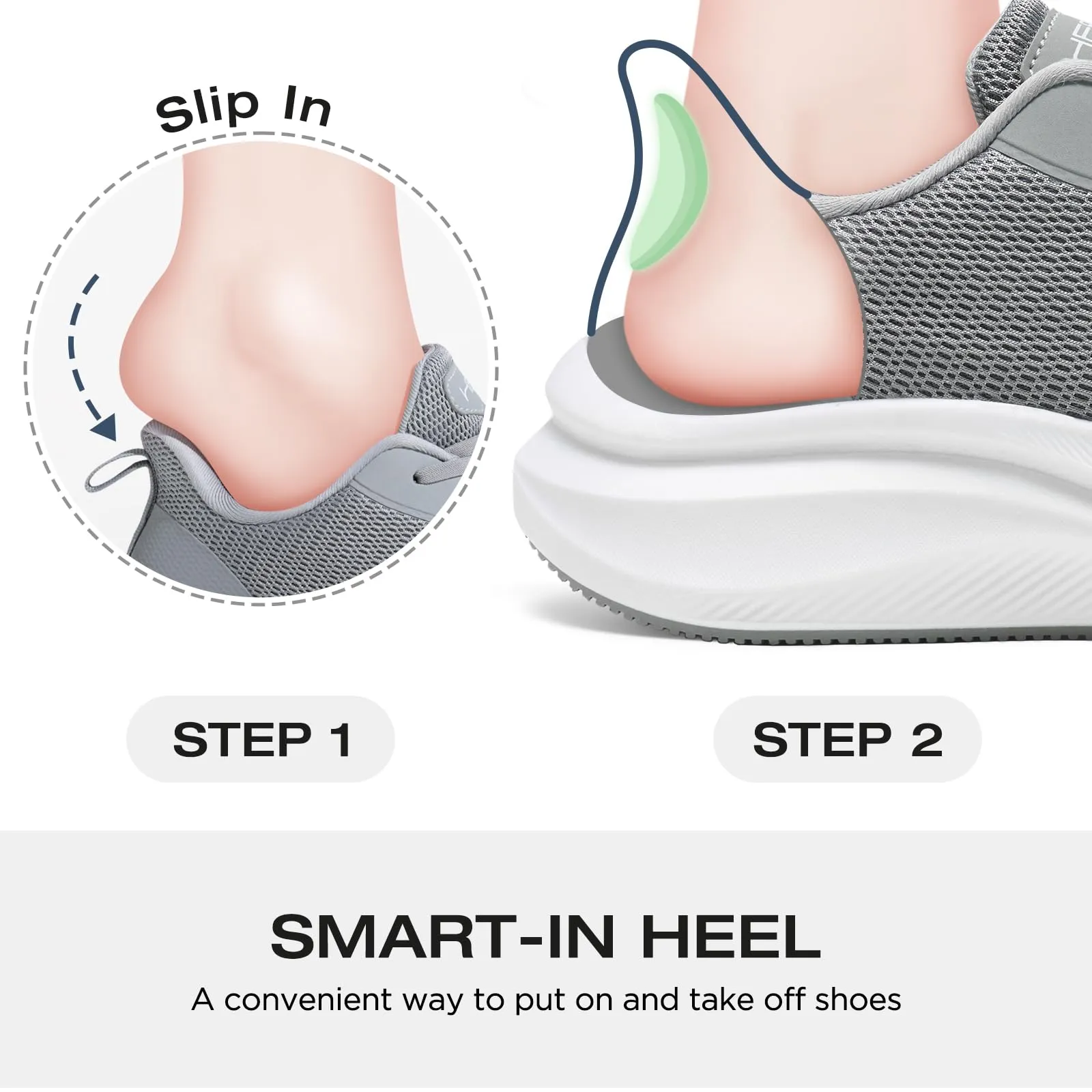 HEEZ Women's Walking Shoes Fashion Sneakers Slip On Shoes Platform Running Shoes Non Slip Tennis Shoes Comfortable Breathable Gym Shoes Size 7 Grey