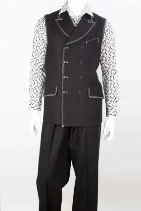 "Apollo King Black Denim Double-Breasted Suit - Peak Lapel"